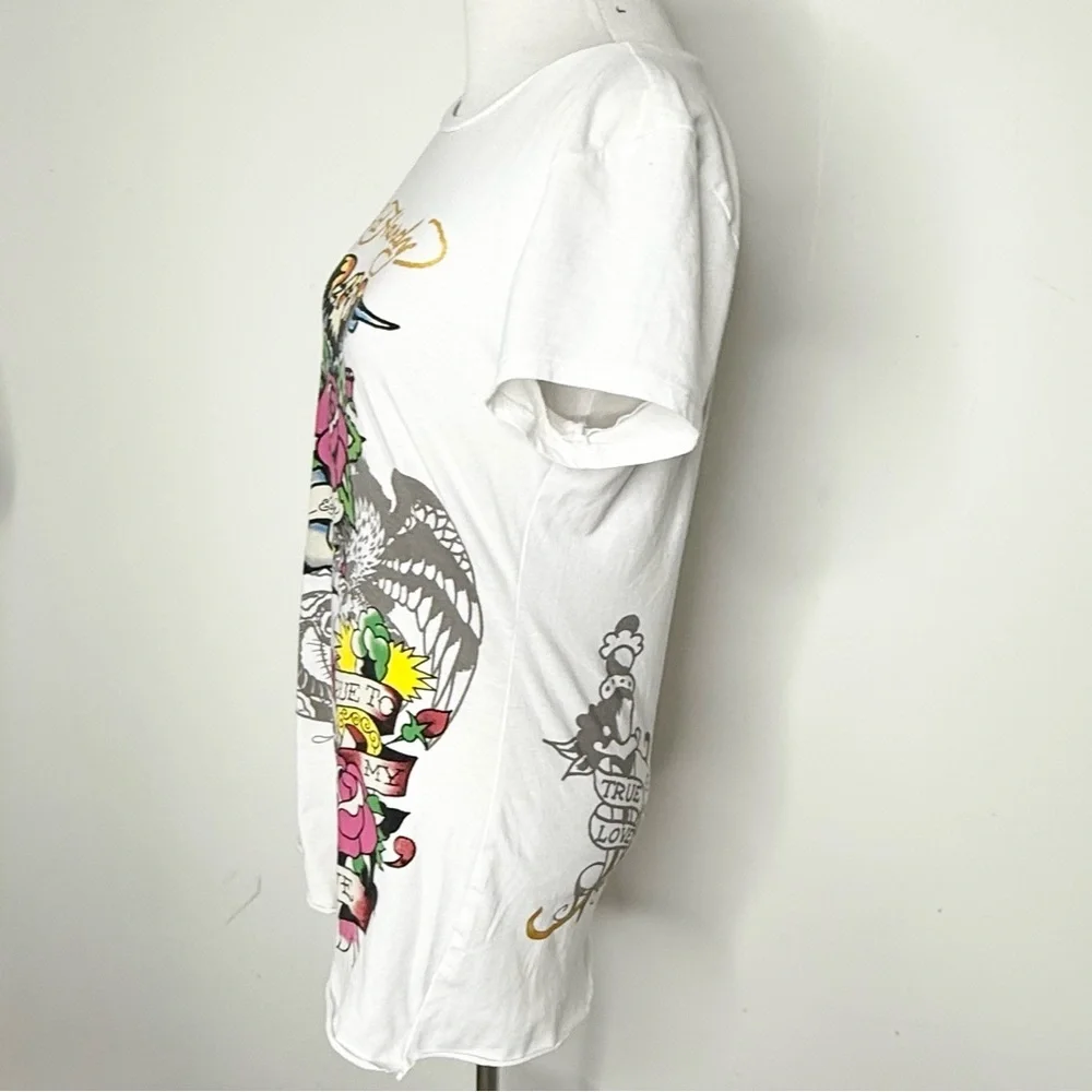 Ed Hardy Vintage Women's White Graphic Mini Dress y2k - Picture 5 of 9